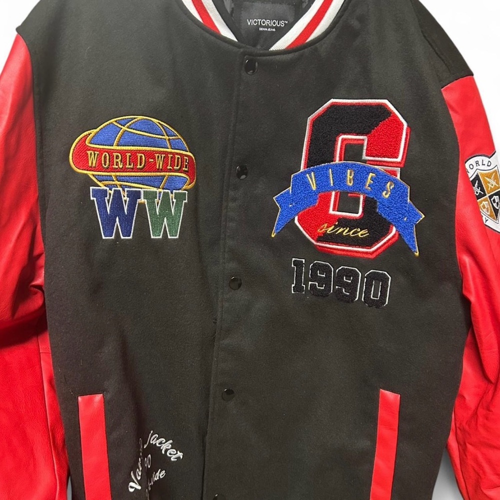 Black and Red Varsity Jacket with Patches
